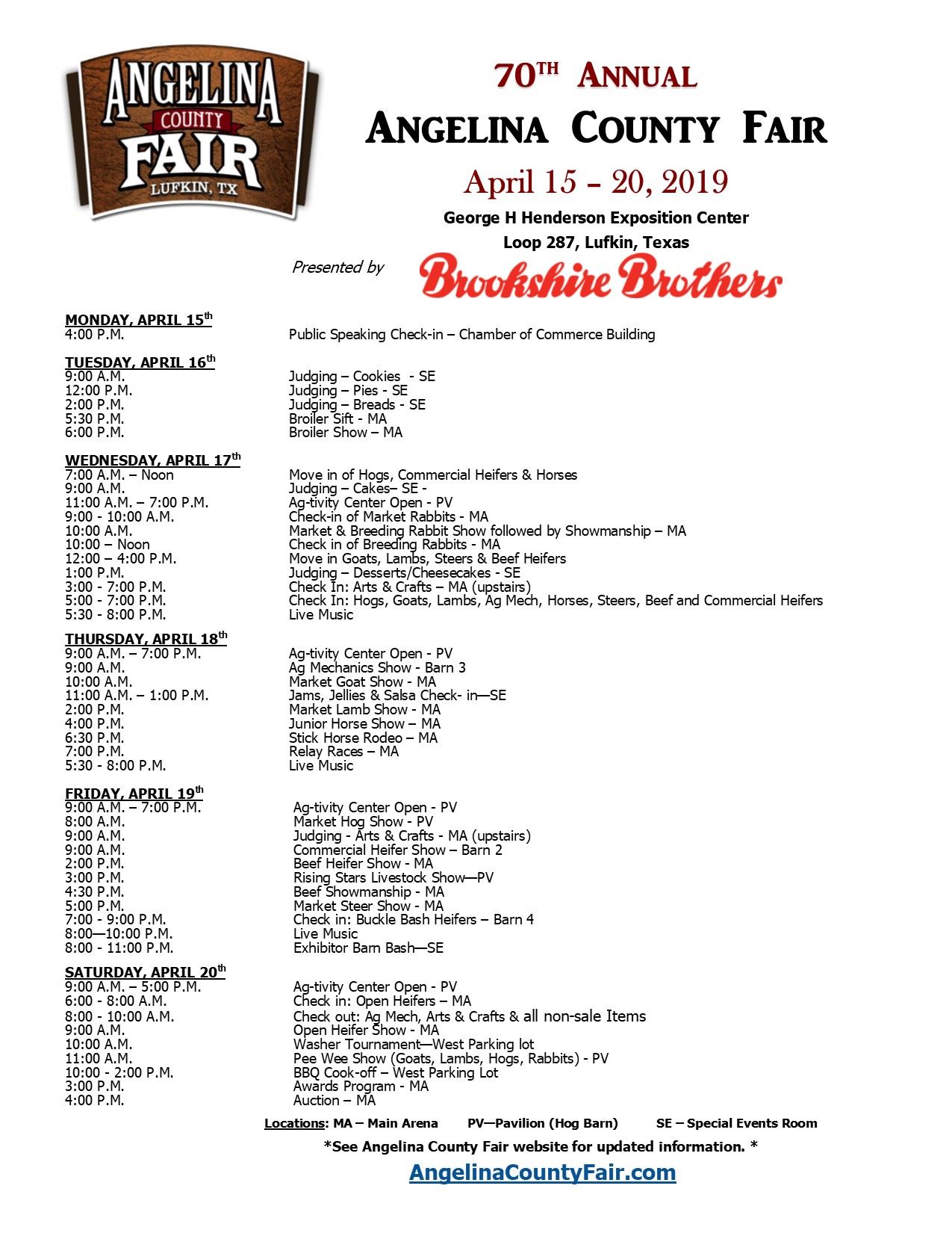 Angelina County Fair & Schedule