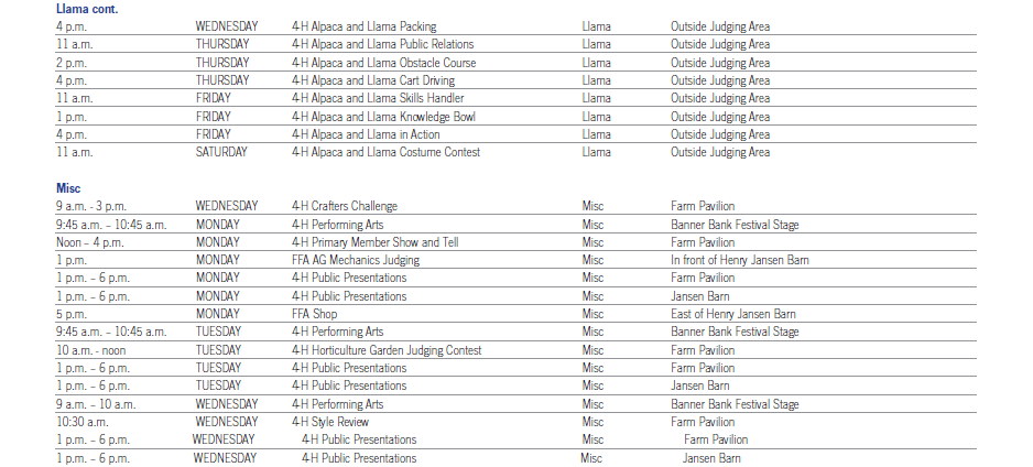 Judging Schedule