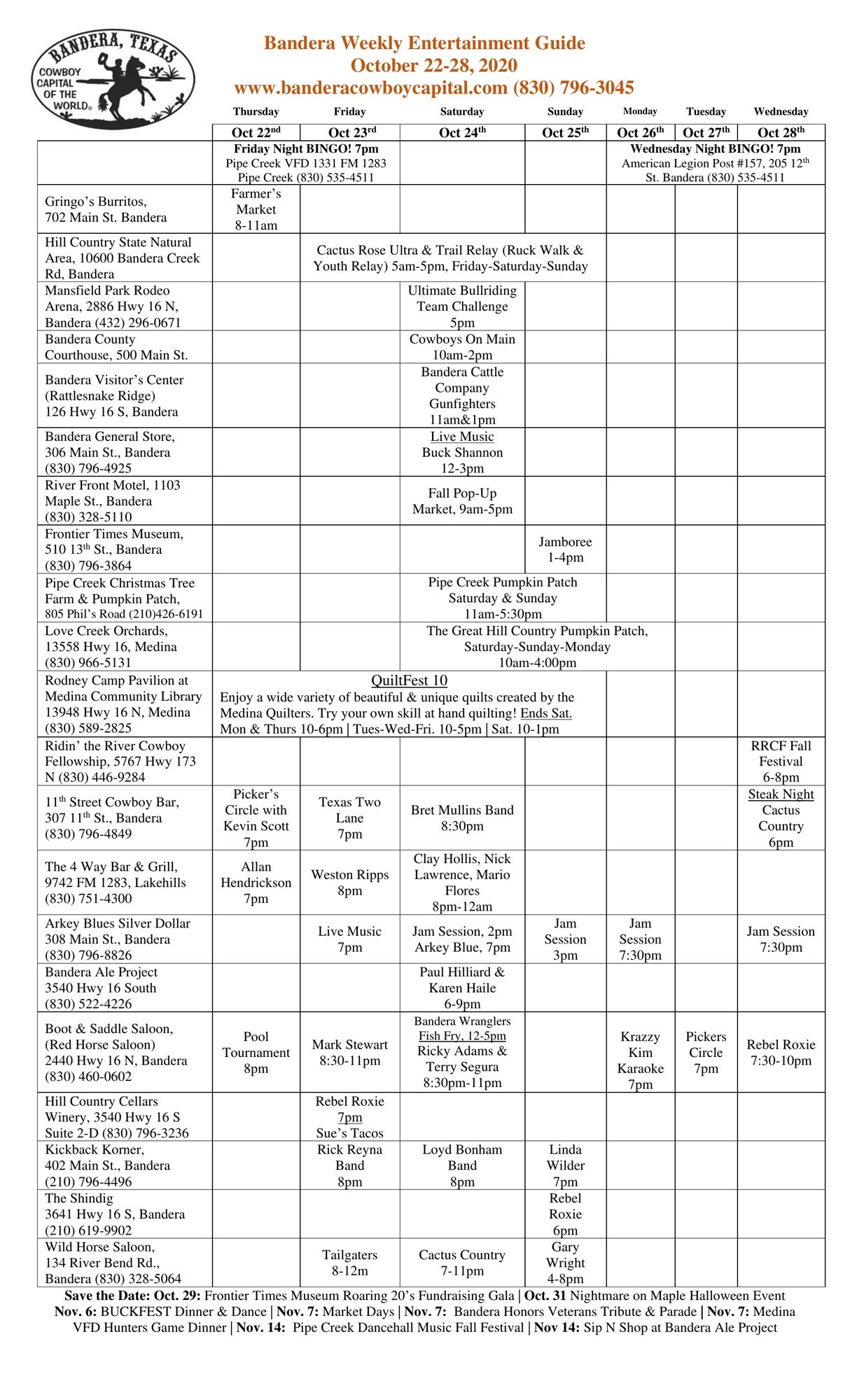 Weekly Entertainment Guide